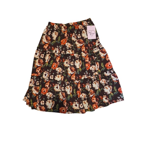 LOVE, MAVEN Peasant Skirt Size Medium Pull-On Elastic Waist Floral Ruffled Tiers - Picture 1 of 4